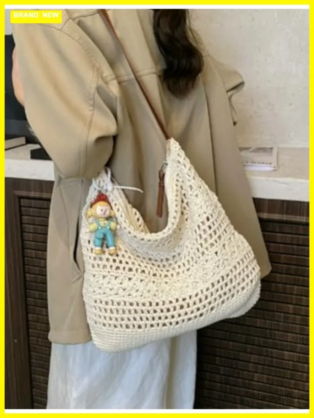 Boho Crochet Hobo Bag Woven Tote Handbag Cotton Knitted Shoulder Beach Summer